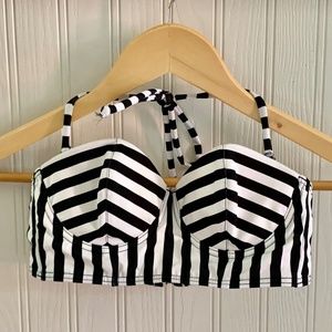 Black and White Stripe Retro Style, Barbie Style Bikini Top